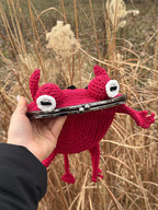 Crochet Frog Bag – Handmade Devil Purse with Horns, Kawaii Goth Frogcore Gift