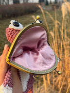 Handmade Crochet Frog Bag – Unique Kawaii Crossbody Purse with Roses – Quirky Gift for Her