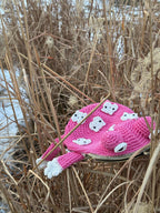 Pink Frog Bag with Cat Patches – Cute Crochet Frog Purse, Wallet or Cosmetic Bag
