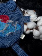 Crochet Frog Bag with Beaded Embroidery Handmade Purse Inspired by The Great Wave