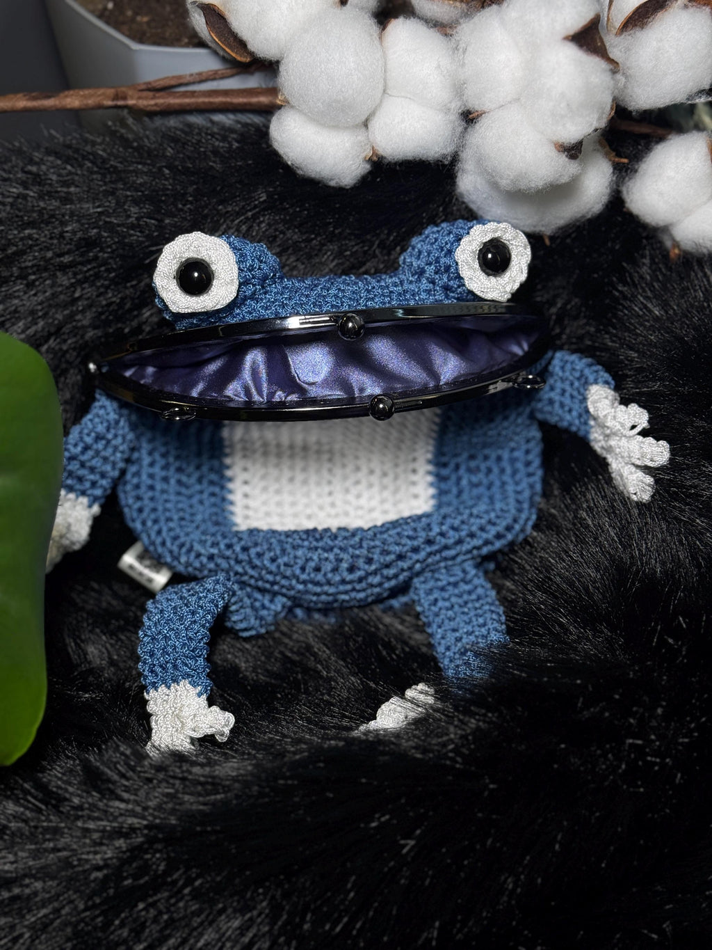 Crochet Frog Bag with Beaded Embroidery Handmade Purse Inspired by The Great Wave