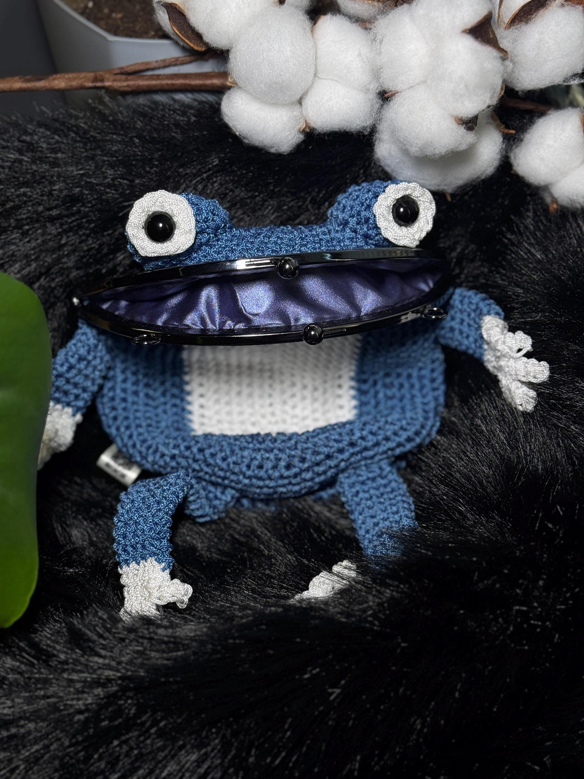Crochet Frog Bag with Beaded Embroidery Handmade Purse Inspired by The Great Wave