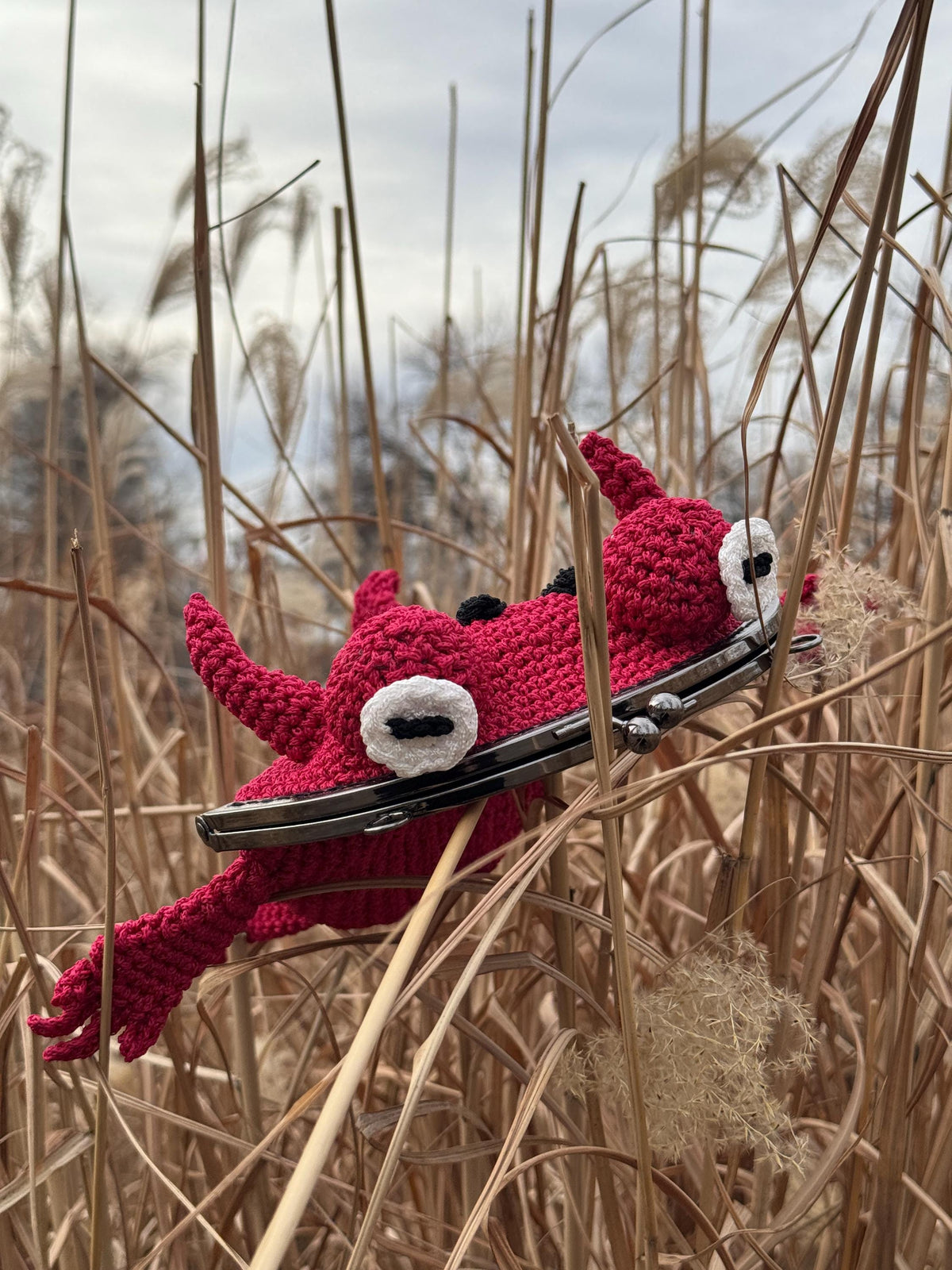 Crochet Frog Bag – Handmade Devil Purse with Horns, Kawaii Goth Frogcore Gift