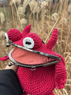 Crochet Frog Bag – Handmade Devil Purse with Horns, Kawaii Goth Frogcore Gift