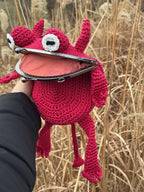 Crochet Frog Bag – Handmade Devil Purse with Horns, Kawaii Goth Frogcore Gift