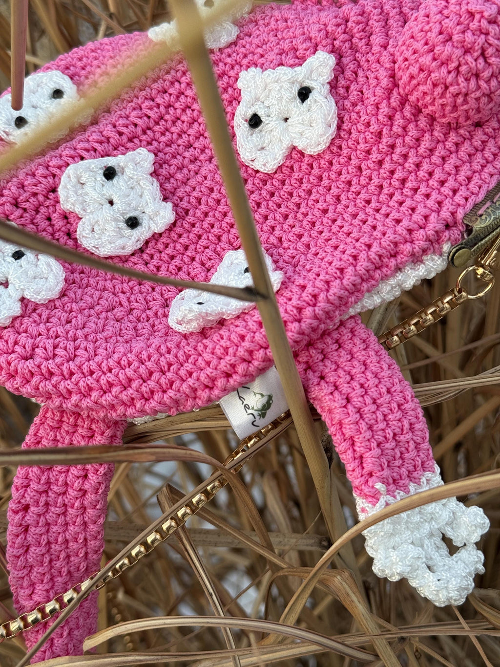 Pink Frog Bag with Cat Patches – Cute Crochet Frog Purse, Wallet or Cosmetic Bag