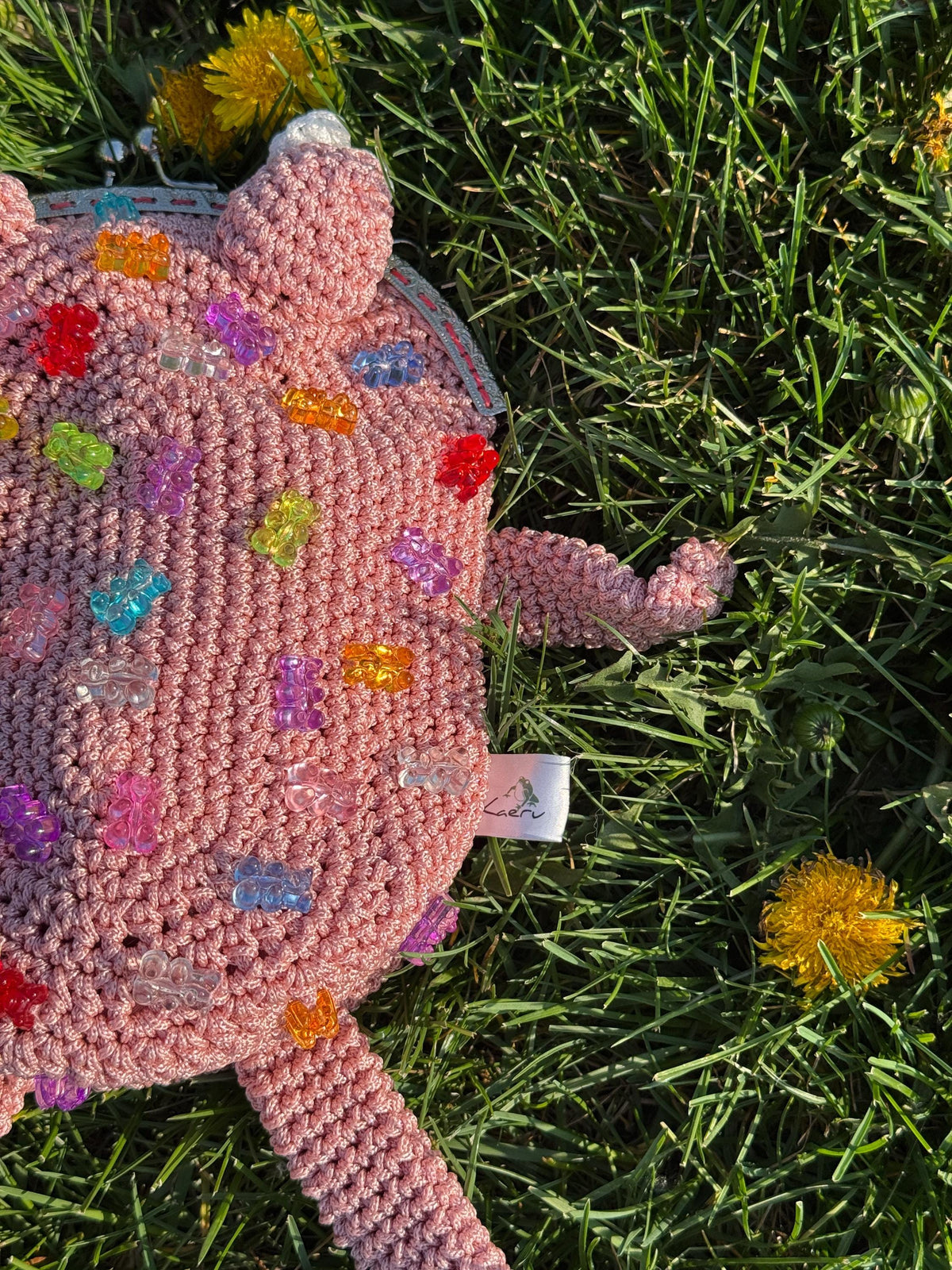 Pink Crochet Frog Bag with Gummy Bears – Handmade Shoulder & Crossbody Bag