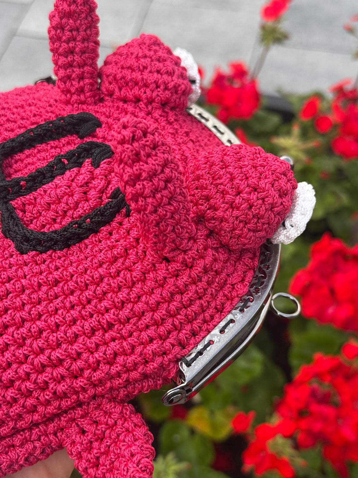 Crochet Frog Bag – Handmade Devil Purse with Horns, Kawaii Goth Frogcore Gift
