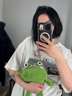 Green Minimalist Frog Bag – Simple Crochet Frog Purse, Handmade Frog Crossbody Bag