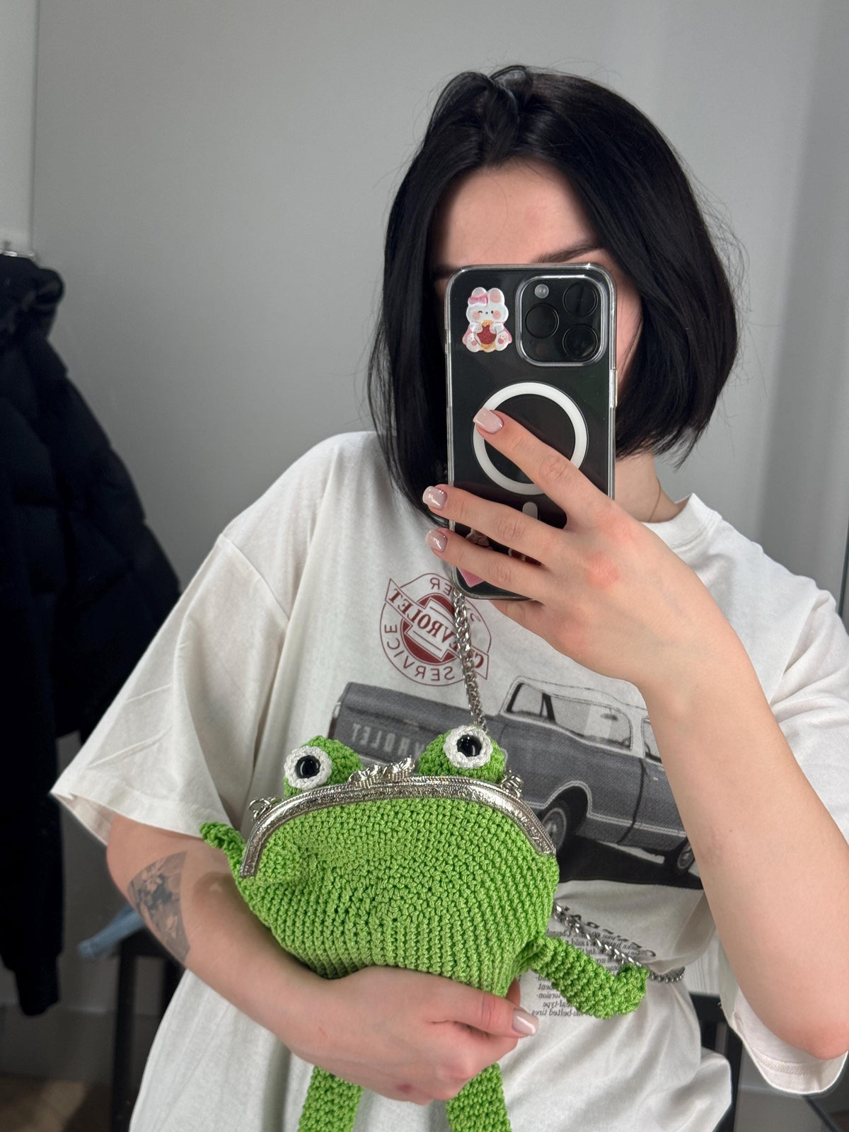 Green Minimalist Frog Bag – Simple Crochet Frog Purse, Handmade Frog Crossbody Bag