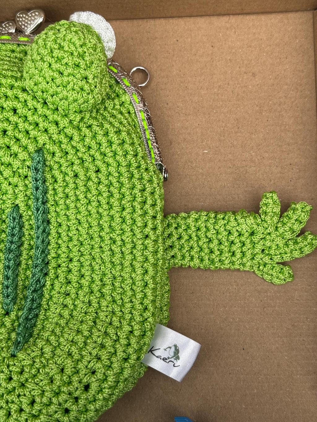 Green Minimalist Frog Bag – Simple Crochet Frog Purse, Handmade Frog Crossbody Bag