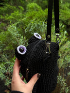 Crochet Frog Bag with Zipper – Custom Embroidery Option – Black Handmade Purse with Strap – Lined Durable Macrame Frogcore Gift
