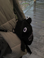 Crochet Frog Bag with Zipper – Custom Embroidery Option – Black Handmade Purse with Strap – Lined Durable Macrame Frogcore Gift