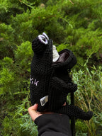 Crochet Frog Bag with Zipper – Custom Embroidery Option – Black Handmade Purse with Strap – Lined Durable Macrame Frogcore Gift