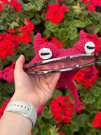 Crochet Frog Bag – Handmade Devil Purse with Horns, Kawaii Goth Frogcore Gift