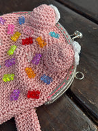 Pink Crochet Frog Bag with Gummy Bears – Handmade Shoulder & Crossbody Bag