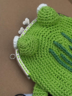 Green Minimalist Frog Bag – Simple Crochet Frog Purse, Handmade Frog Crossbody Bag