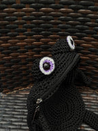 Crochet Frog Bag with Zipper – Custom Embroidery Option – Black Handmade Purse with Strap – Lined Durable Macrame Frogcore Gift