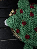 Green Minimalist Frog Bag – Handmade Crochet Frog Purse with Roses