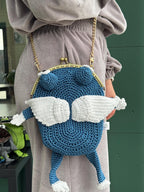 Frog Purse with Wings, Fairycore Frog Bag, Crochet Crossbody Purse, Kawaii Cottagecore Gift, Handmade Frog Bag
