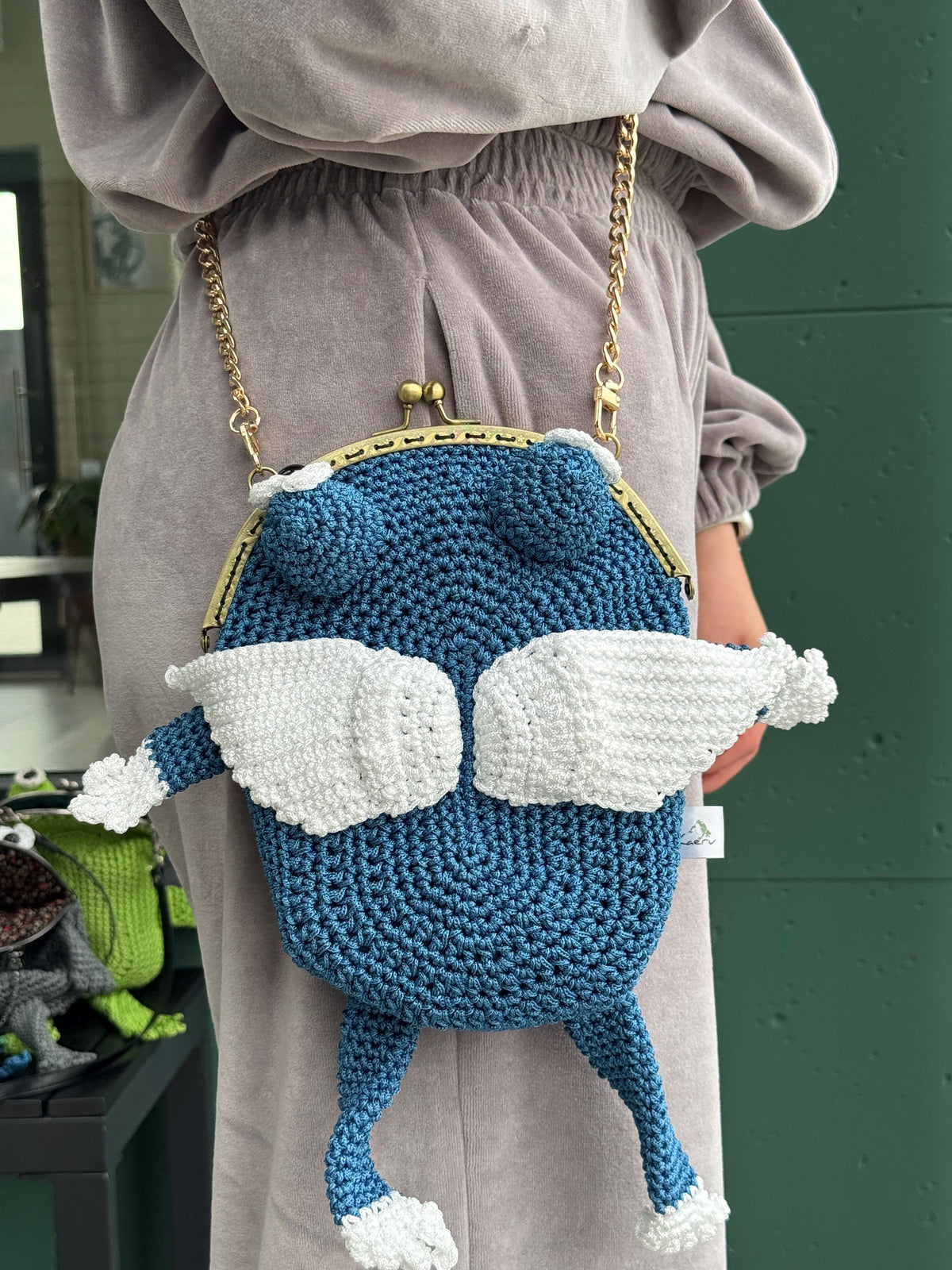 Frog Purse with Wings, Fairycore Frog Bag, Crochet Crossbody Purse, Kawaii Cottagecore Gift, Handmade Frog Bag