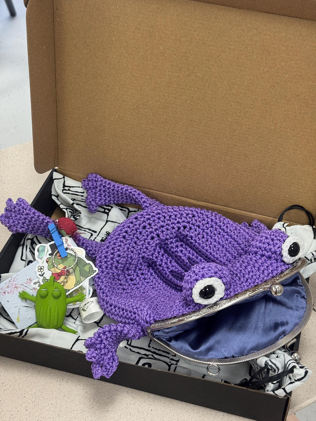Purple Minimalist Frog Bag -Handmade Crochet with Charm