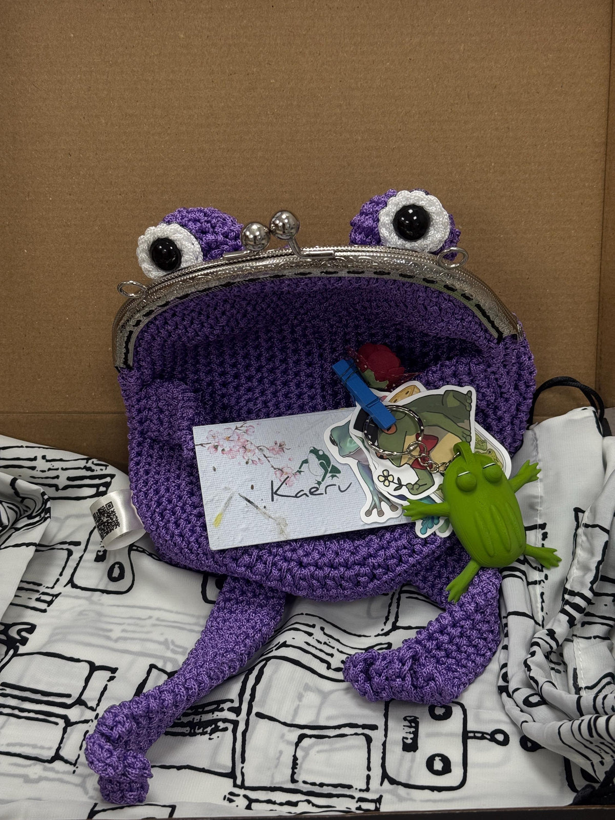 Purple Minimalist Frog Bag -Handmade Crochet with Charm