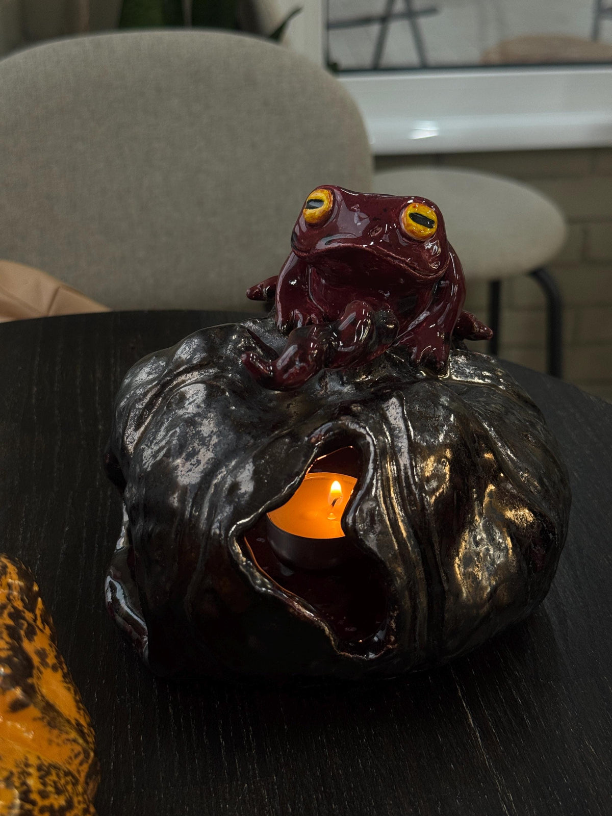 Ceramic Frog Candle Holder, Frog Lantern, Tea Light Holder, Handmade Frog Sculpture, Unique Frog Decor