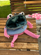Pink Crochet Frog Bag – Handmade Leopard Frog Purse, Kawaii Frog Handbag, Cute frog Gift