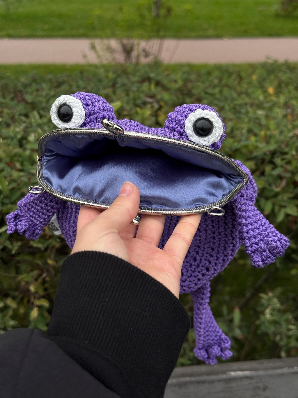 Purple Minimalist Frog Bag -Handmade Crochet with Charm