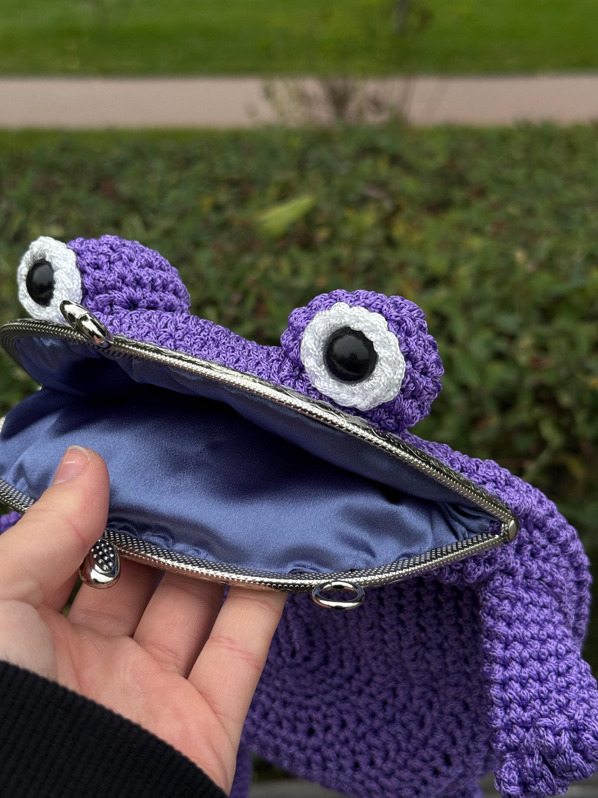 Purple Minimalist Frog Bag -Handmade Crochet with Charm