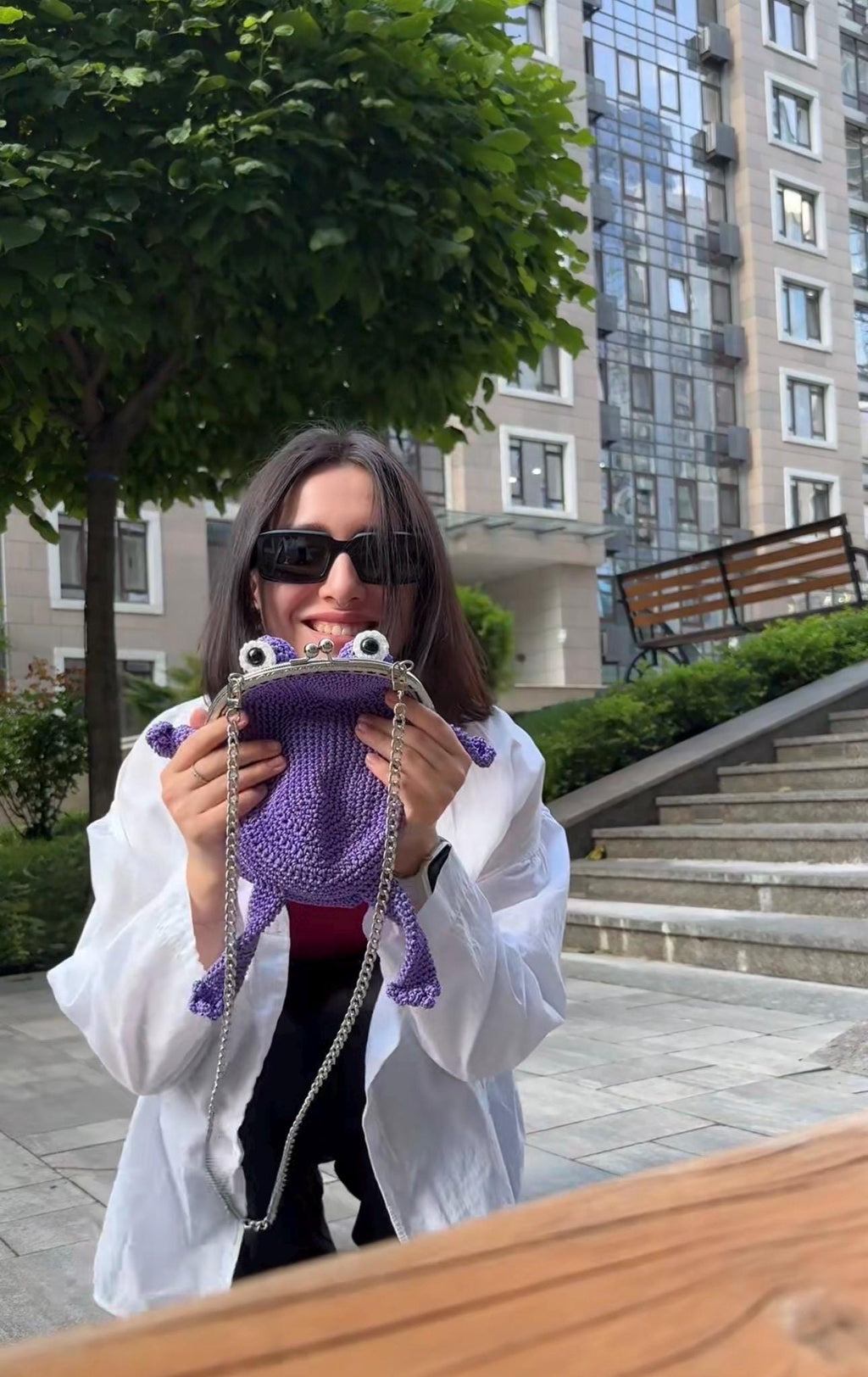 Purple Minimalist Frog Bag -Handmade Crochet with Charm
