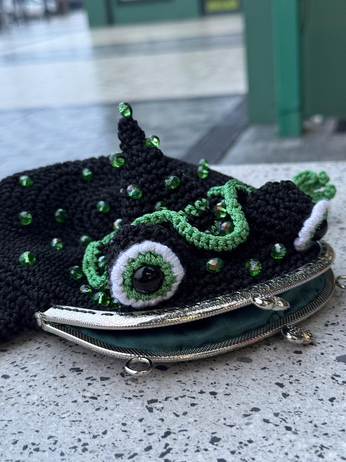 Green Сrochet Witch Frog Purse