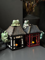 Handmade ceramic frog moon house aromatherapy lamp with candlelight glow