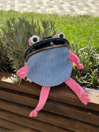 Pink Crochet Frog Bag – Handmade Leopard Frog Purse, Kawaii Frog Handbag, Cute frog Gift