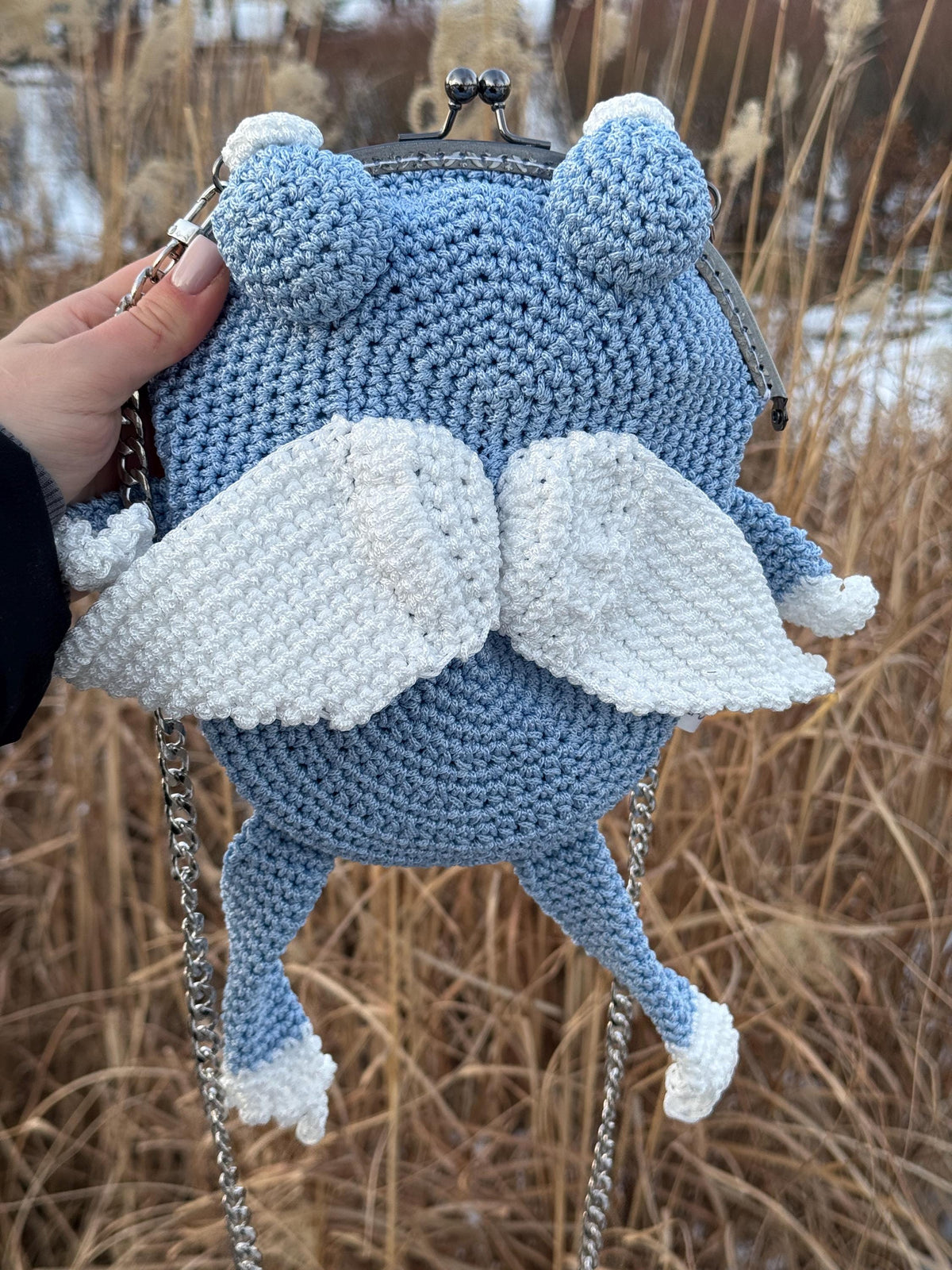 Frog Purse with Wings, Fairycore Frog Bag, Crochet Crossbody Purse, Kawaii Cottagecore Gift, Handmade Frog Bag