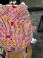Pink Crochet Frog Bag with Gummy Bears – Handmade Shoulder & Crossbody Bag