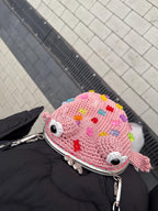 Pink Crochet Frog Bag with Gummy Bears – Handmade Shoulder & Crossbody Bag