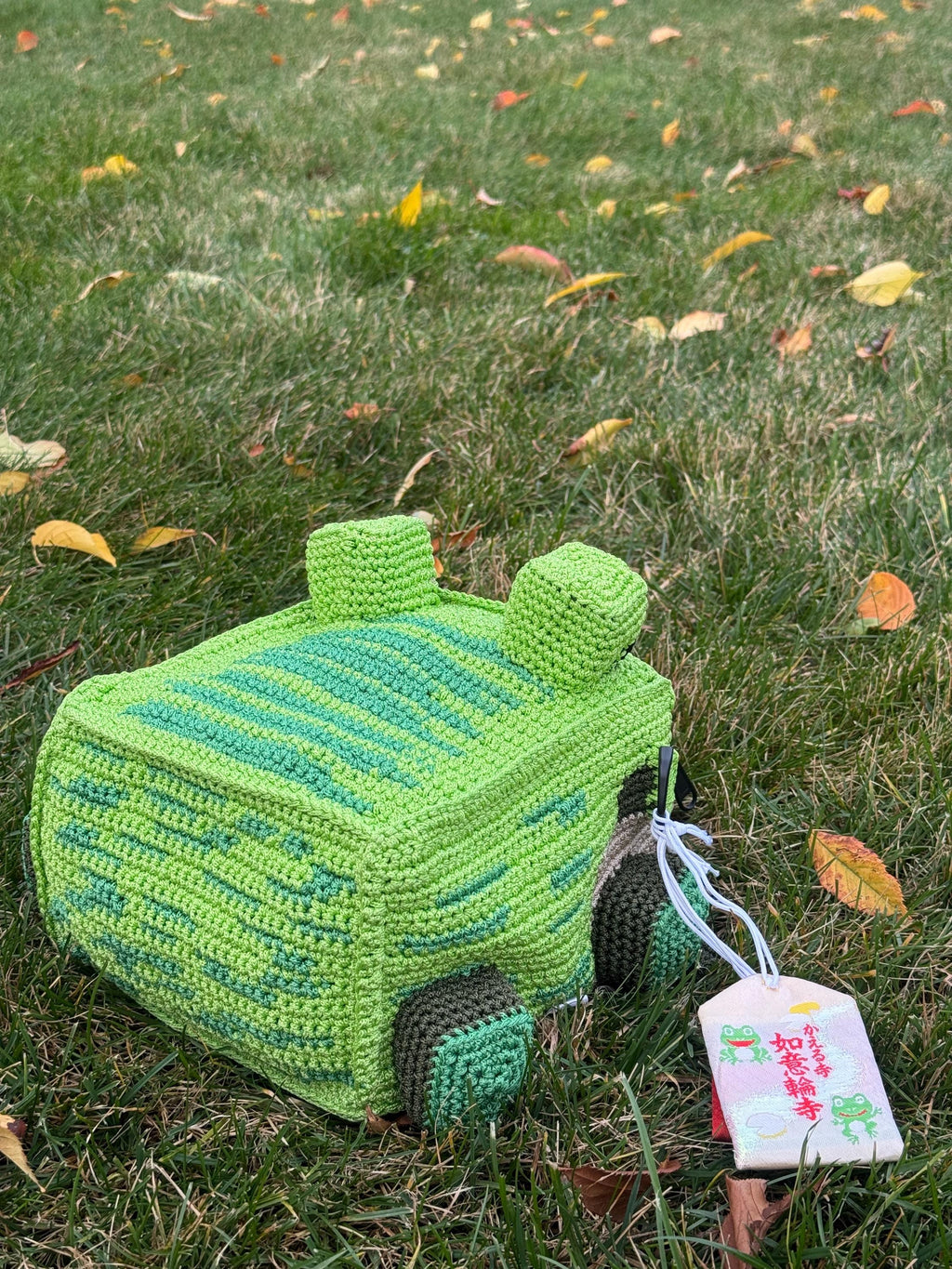 Square Crochet Frog Backpack – Handmade Frog Bag with Zipper & Satin Lining