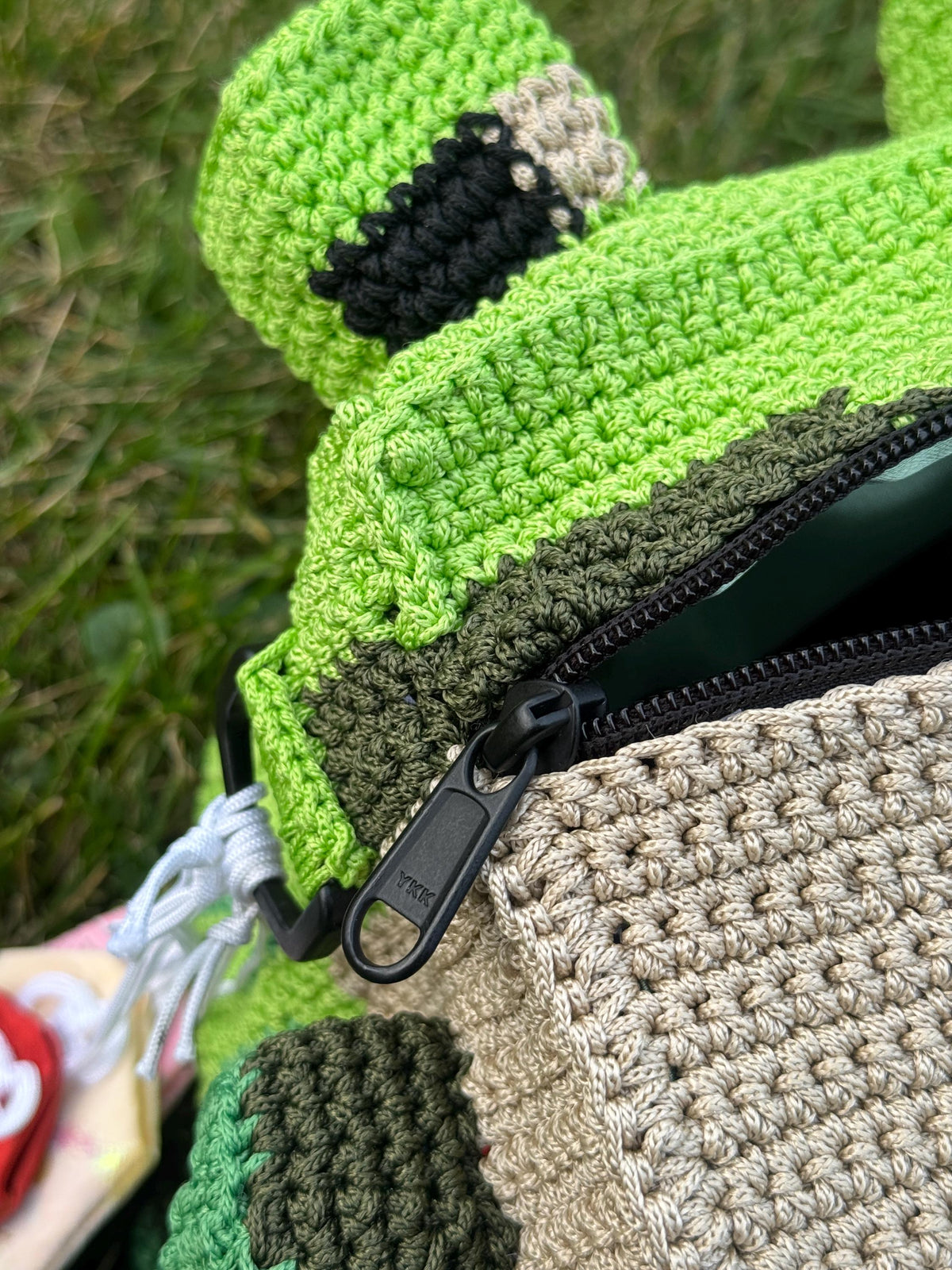 Square Crochet Frog Backpack – Handmade Frog Bag with Zipper & Satin Lining