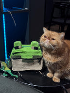 Square Crochet Frog Backpack – Handmade Frog Bag with Zipper & Satin Lining