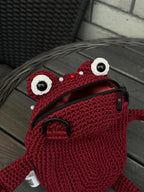 Red Crochet Frog Purse with Beaded Details – Handmade Shoulder & Crossbody Purse
