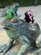 Crochet Frog Backpack – Black Frog Backpack with Sakura Flowers – Dark Aesthetic