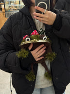 Forest Frog Bag — Goblincore Crochet Toad Purse with Mushrooms & Moss — Cottagecore Crossbody — Handmade Kaeru Frog Bag
