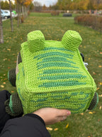 Square Crochet Frog Backpack – Handmade Frog Bag with Zipper & Satin Lining