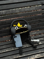 Frog King Bag – Handmade Black Frog Purse with Golden Crown