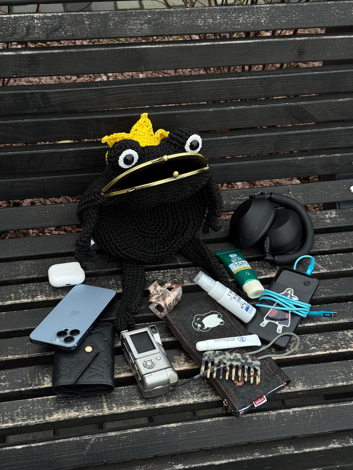 Frog King Bag – Handmade Black Frog Purse with Golden Crown