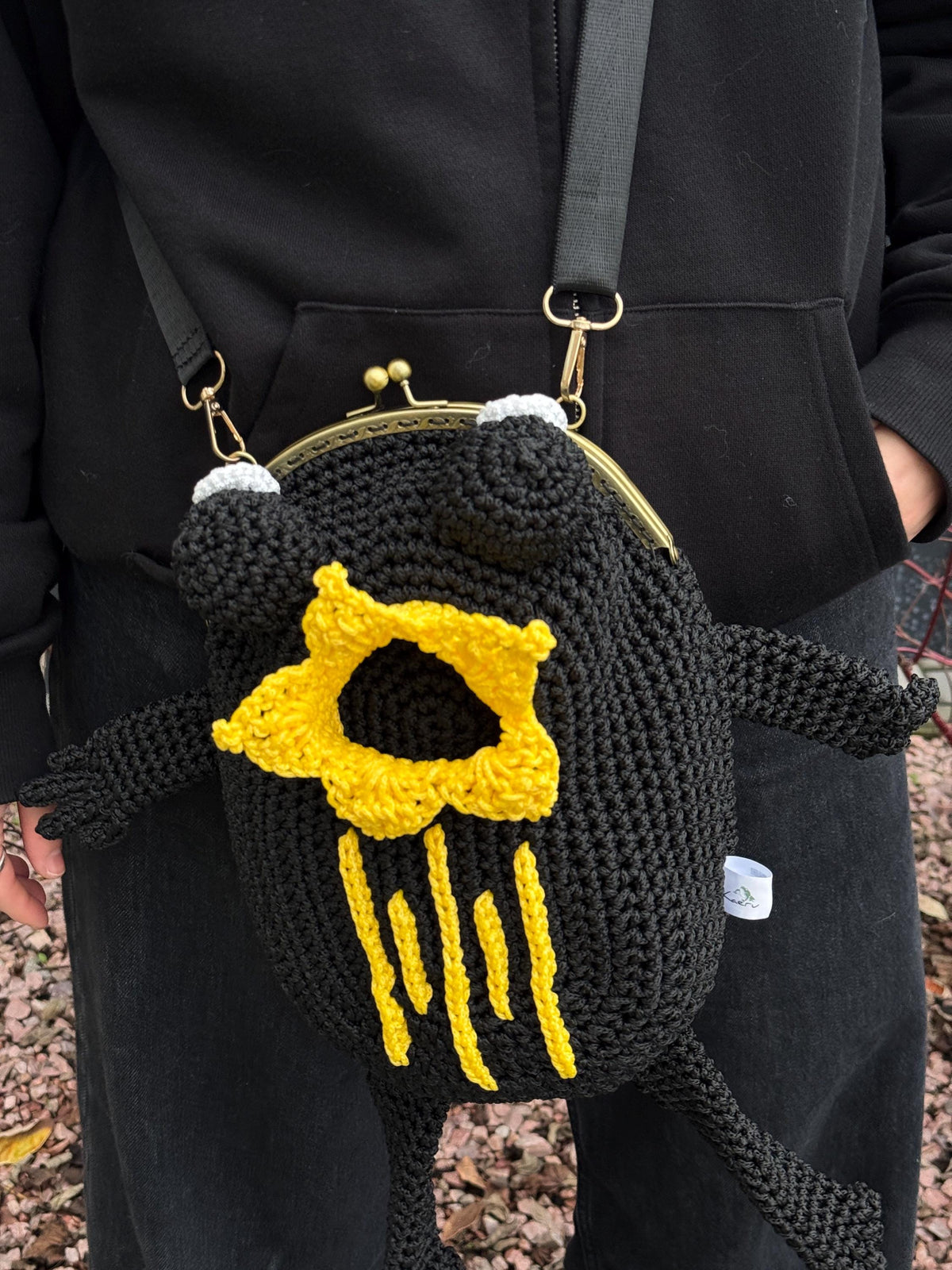 Frog King Bag – Handmade Black Frog Purse with Golden Crown