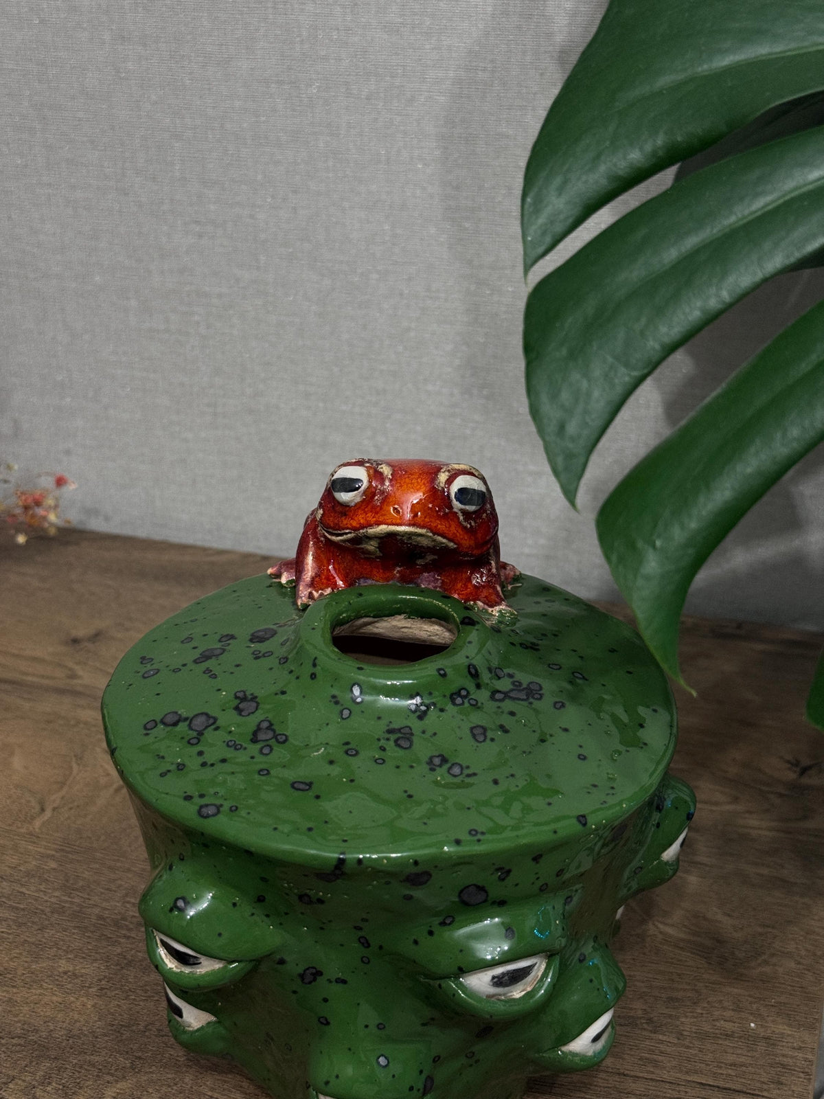 Ceramic Frog Vase – Handmade Frog Pottery, Fantasy Home Decor, Unique Frog Gift