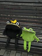 Frog King Bag – Handmade Black Frog Purse with Golden Crown
